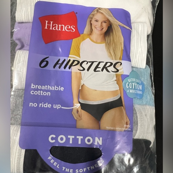 Women’s cotton Hanes hipsters‎ panties underwear Sz 6 pack of 6 new NIP - Picture 7 of 7
